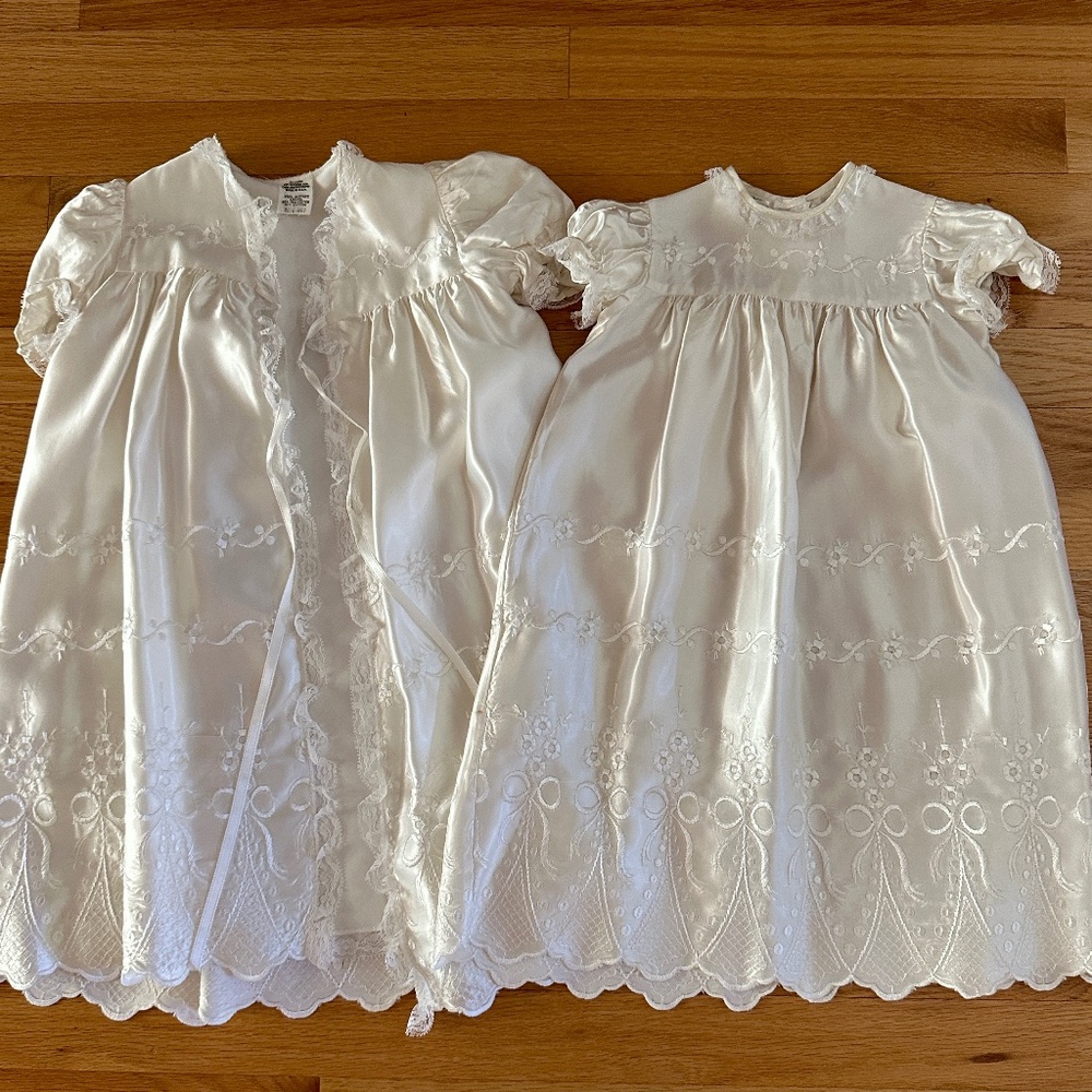 Vintage Christening Gown White Two Piece Ensemble Size 0-6 Months